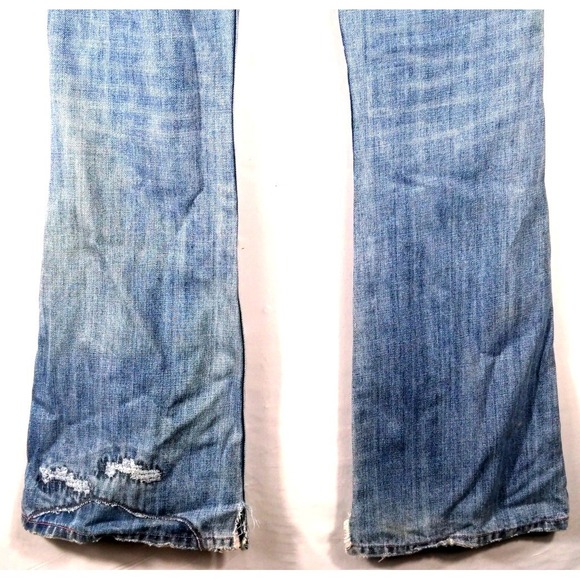 Abercrombie & Fitch Women 2 Flare Jean Cotton Blue Distressed Patch Y2K Boho Vtg - Picture 8 of 8